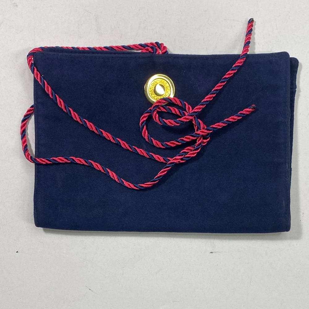 Rochas Navy Suede Mini Bag with Red & Navy Twisted Cord